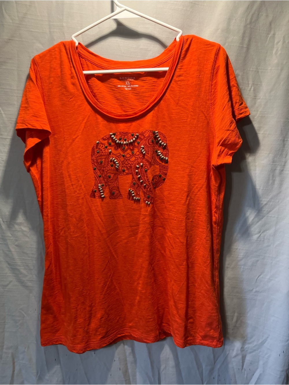 Orange Short Sleeve Scoop Neck Tee with Embellished Elephant